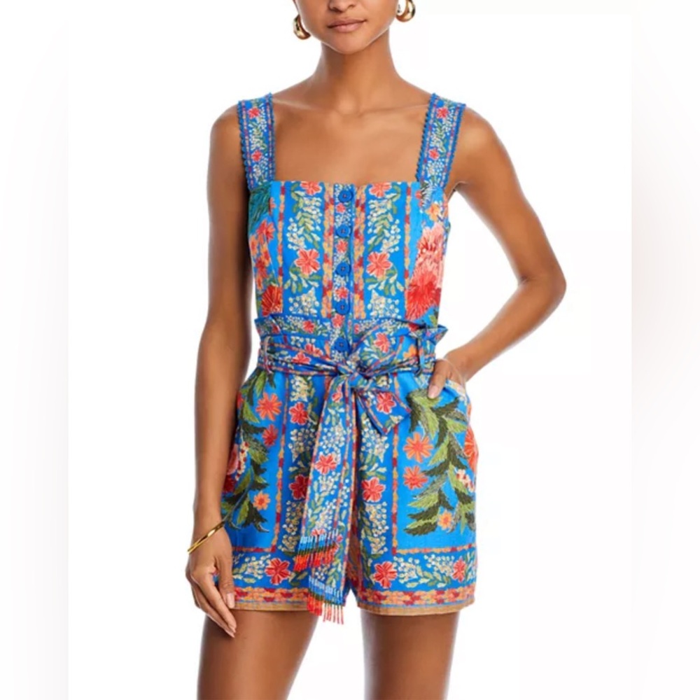 Farm Rio Stitch Garden Floral Blue Jumpsuit